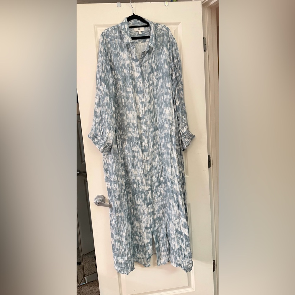Banana Republic Blue and White Maxi Shirt Dress